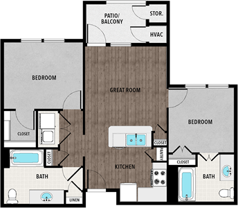 B2- Two Bedroom / Two Bath - 900 Sq.Ft.*